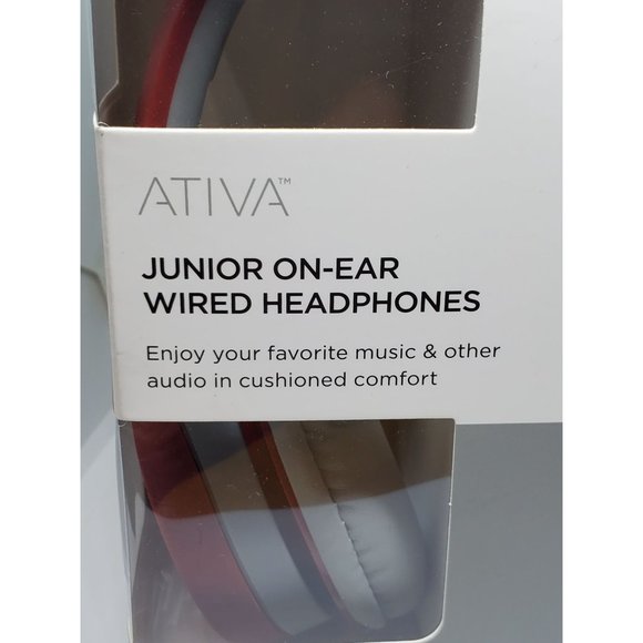 Ativa Junior On-Ear Wired Headphones Red and Gray for Kids with Audio Cable NIB - Picture 2 of 5
